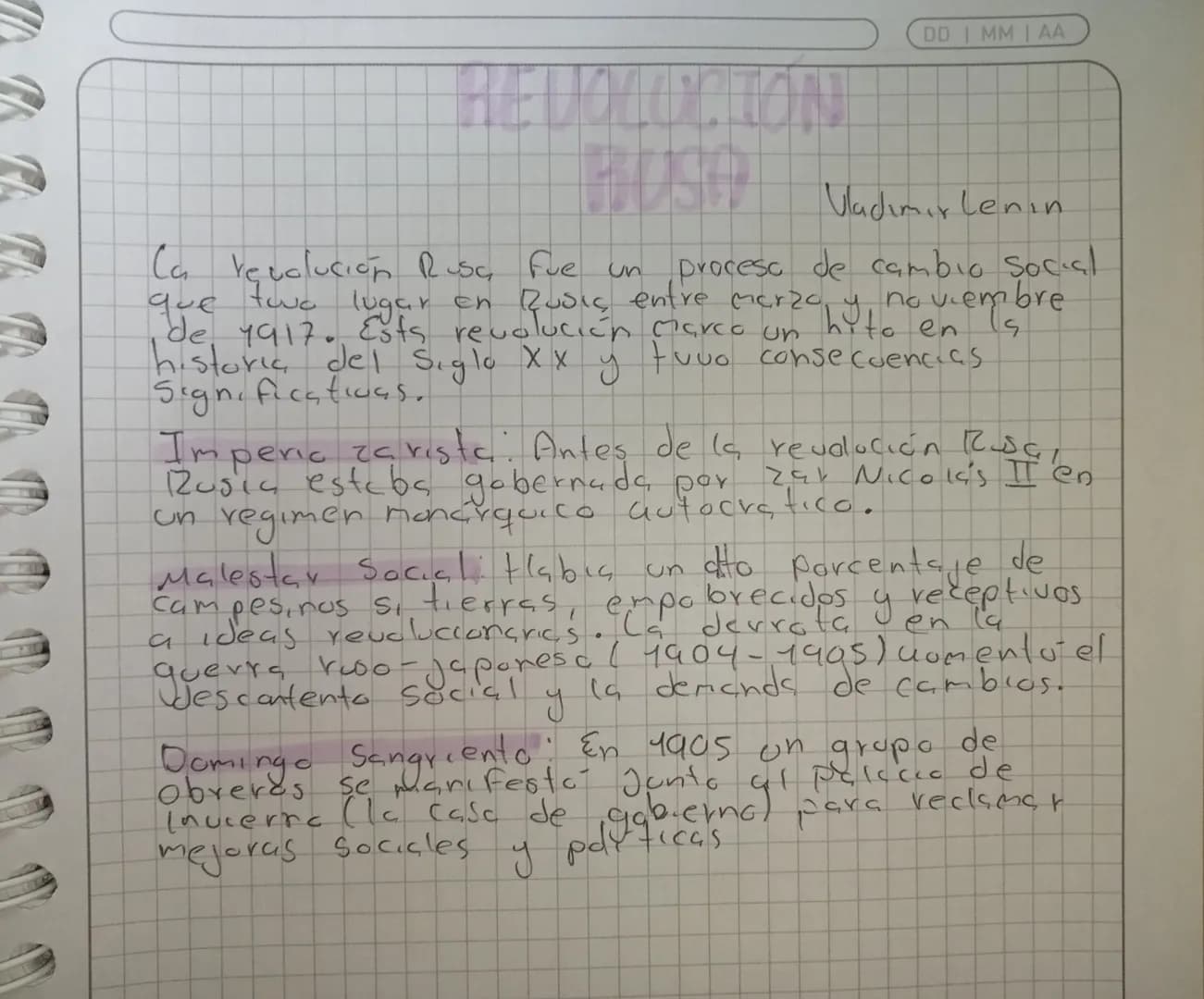 que
реном
BUSO
DD | MM | AA
Vladimir Lenin
novembre
(5)
La revolución Rusa fue un proceso de cambio social
lugar en Rusic entre marzo, y
de 