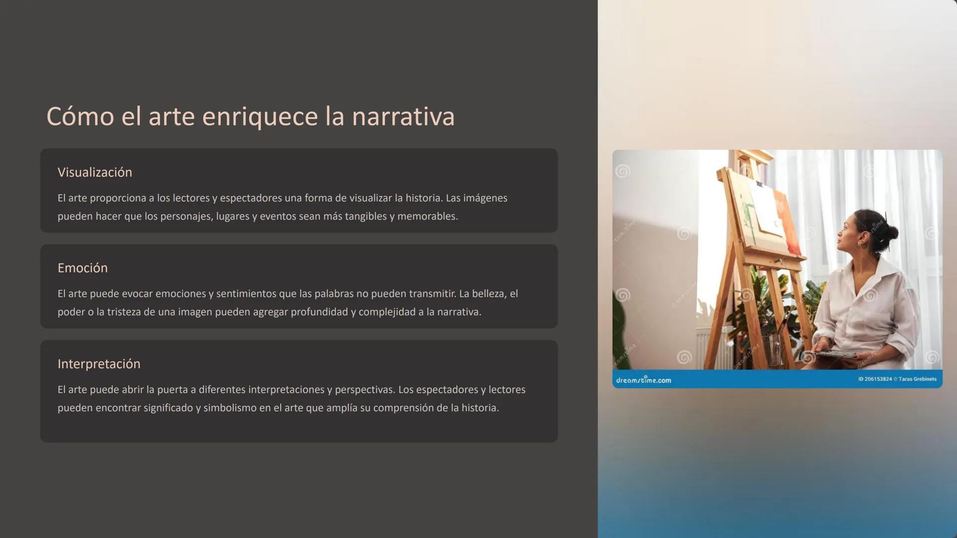 # Arte y narrativa: Una
relación profunda

Las artes visuales y la narrativa comparten un vínculo profundo y
complejo. Desde las primeras pi