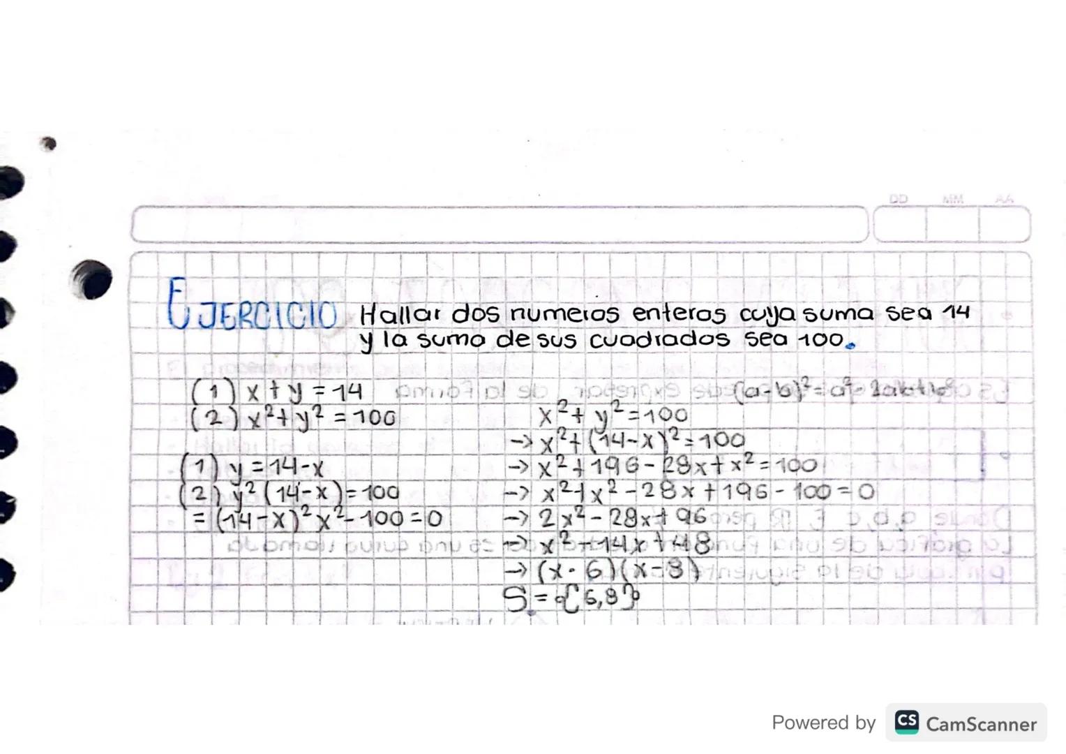 # DESOLLICIÓN DE
PROBLEMAS CON ECUACIONES CUADRATICAS

1 Hallar dos numeros que sumados sean 16 y cuyo producto
sea 63
(1) x+y=16
(2) Xy = 6