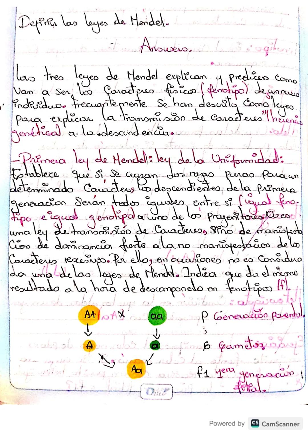 Defirtu las leyes de Mendel.
Answers, cogitu
las tres leyes de Mendel explicam y predica
Predicen como
Van a ser los caracteres fisicos (fen