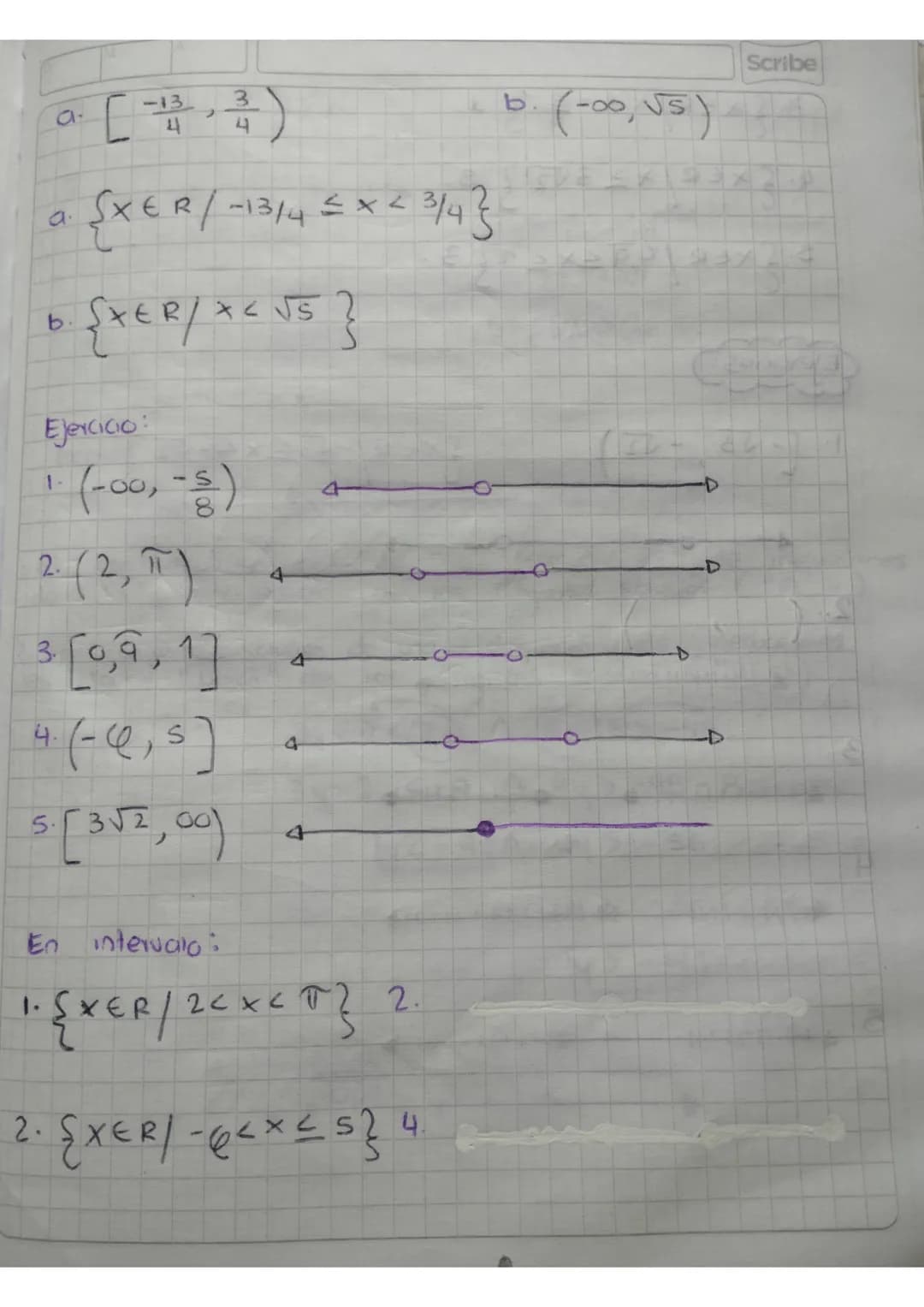 Scribe
Desigualdad en (R)
= 28/02/23
intervalos: acb, a>b, a≤b, azb
en lo
que
Tipo de intervalos
Interv. Abierto
,
ay b son- números reales 