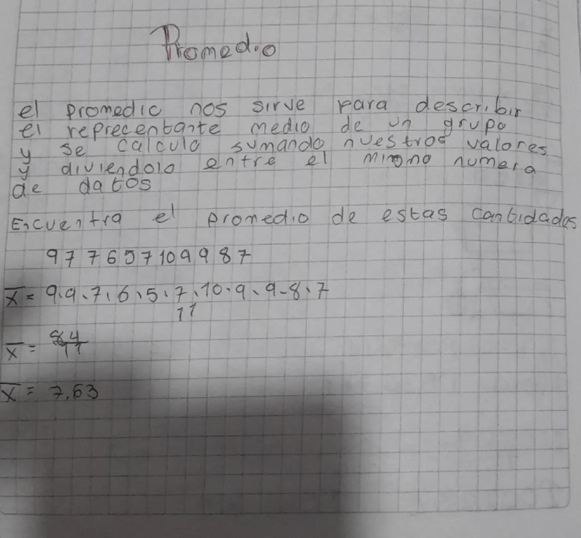Promedio

el promedio nos sirve para describir
el reprecentante medio de un grupo
y se ecalcula sumando nuestros valores
y ỹ diviendolo entr