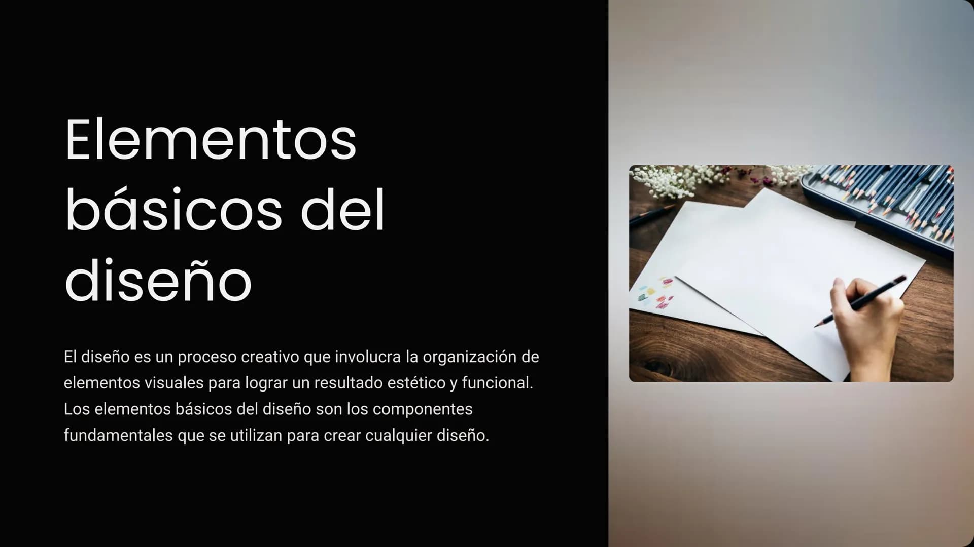 Elementos
básicos del
diseño
El diseño es un proceso creativo que involucra la organización de
elementos visuales para lograr un resultado e