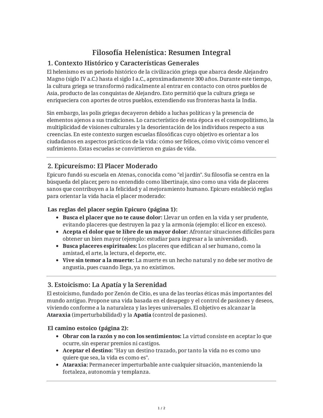 Filosofía Helenística: Resumen Integral
1. Contexto Histórico y Características Generales
El helenismo es un periodo histórico de la civiliz