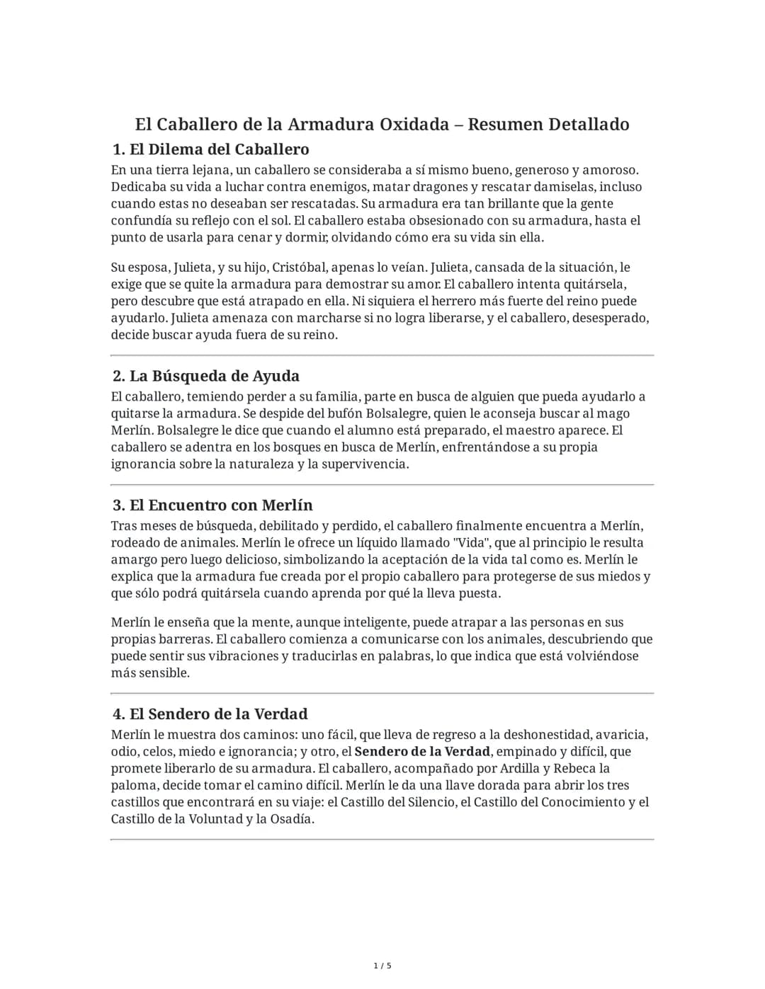 El Caballero: Resumen y Transformación