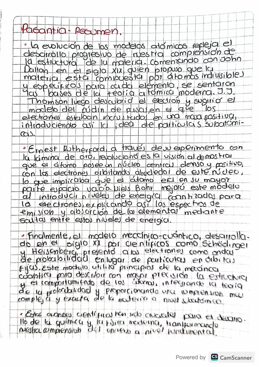 Pasantia - Resumen.
· la evolución de los modelos atómicos refleja el
desarrollo progresivo de nuestra comprensión de
la estructura de la ma