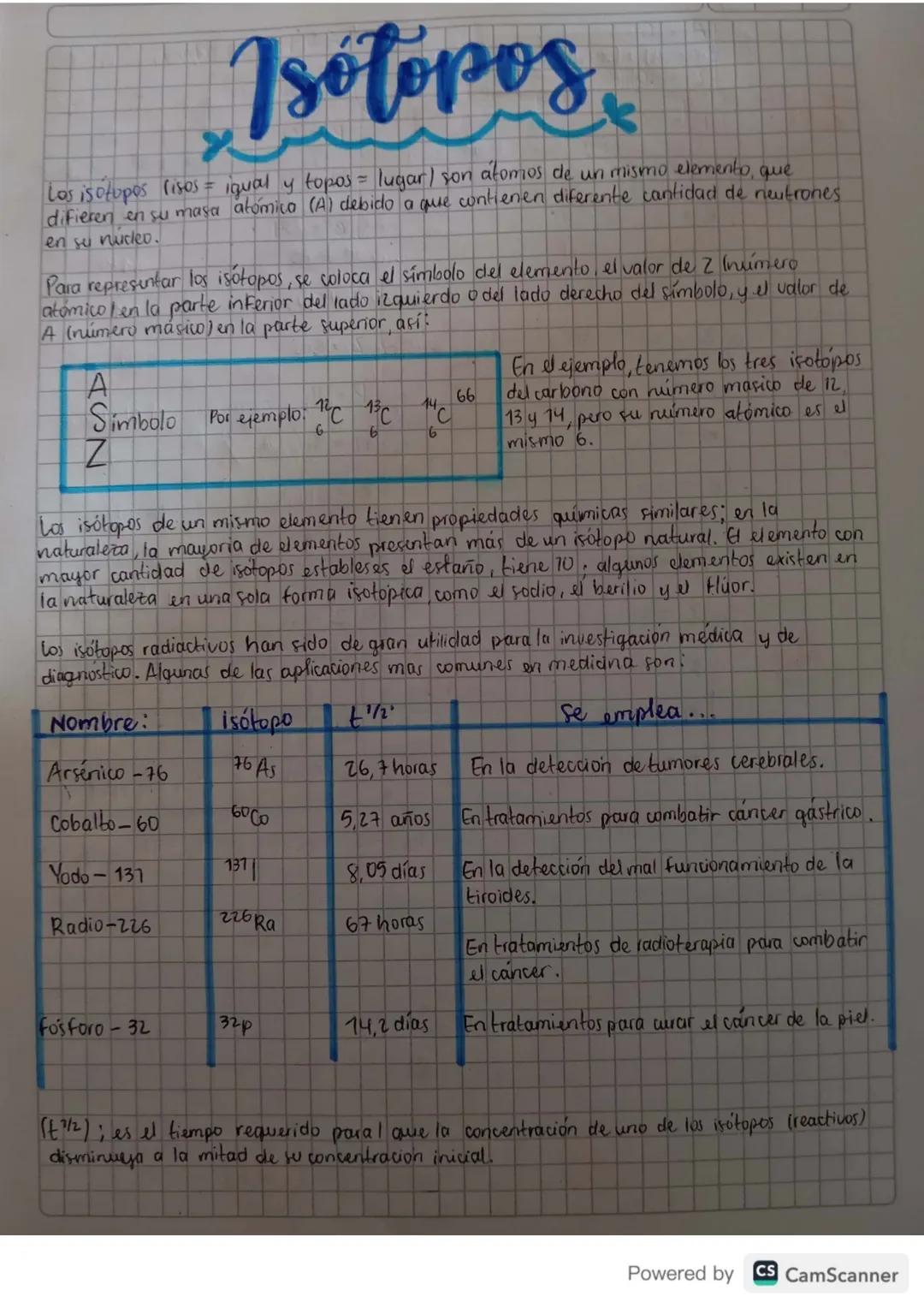 # Isotopos

Los isotopos lisos igual y topos = lugar/ son atomos de un mismo elemento, que
difieren en su masa atómica (A) debido a que cont