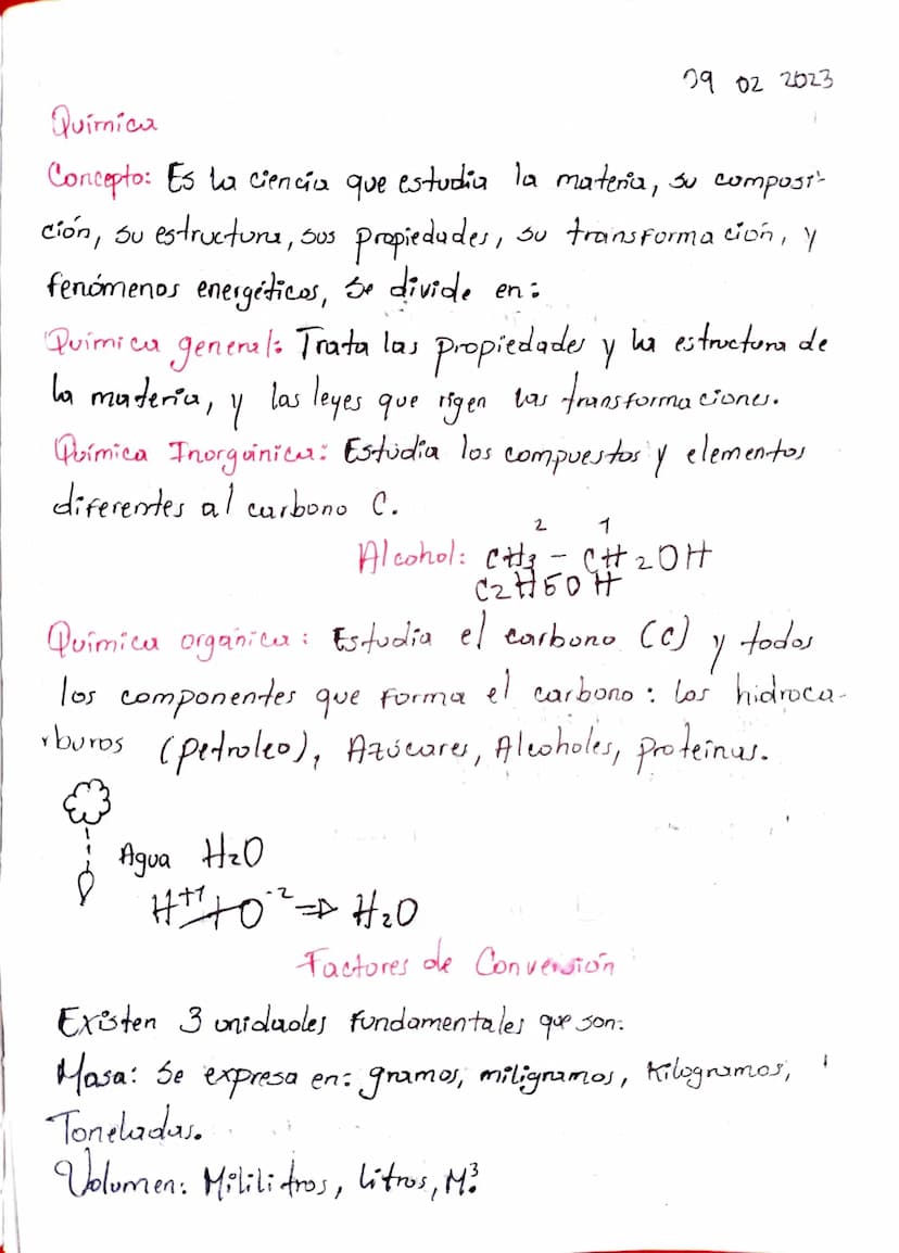 Química
0902 2023
Concepto: Es la ciencia que estudia la materia, su compost-
ción, su estructura, Sus
Propiedades,
Su transforma cion, y
fe