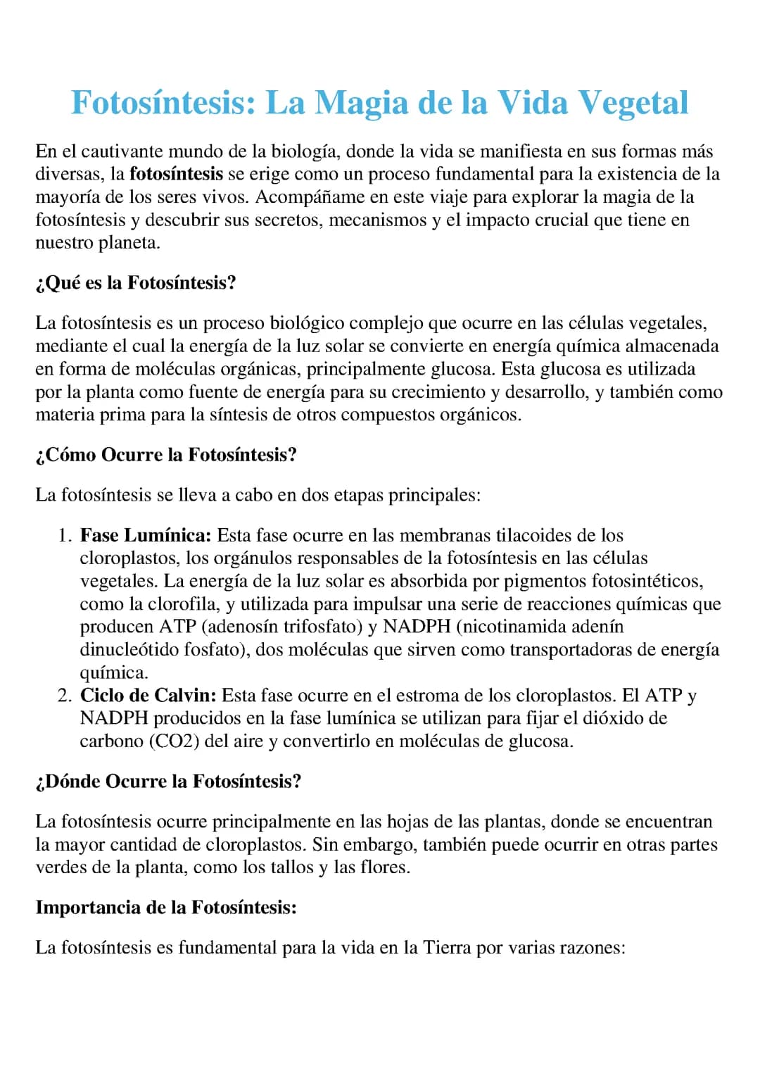 LA FOTOSÍNTESIS