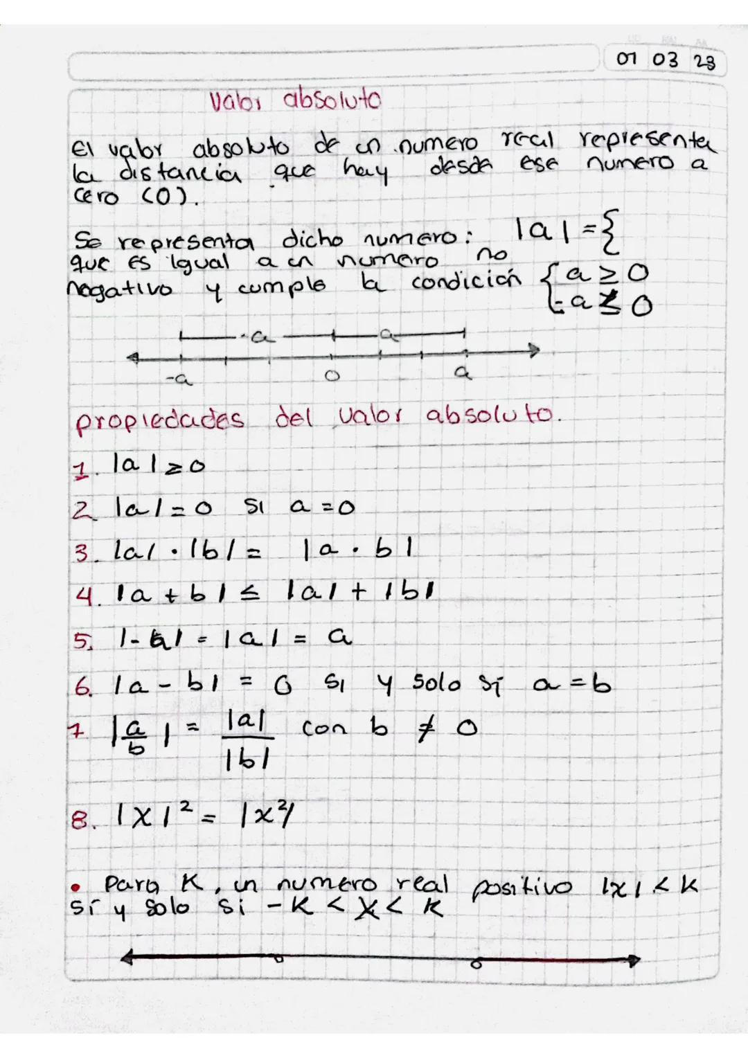 010323
Valor absoluto
El valor absoluto de un numero real representa
la distancia que hay
Cero (O).
dasda esa
numero a
1 a1 ={\
que es igual