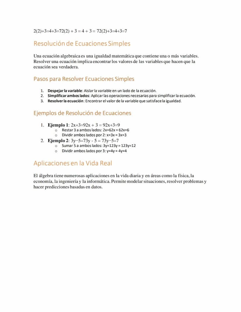 Álgebra
Expresiones Algebraicas Básicas
Una expresión algebraica es una combinación de números, letras y operadores
matemáticos. Está formad