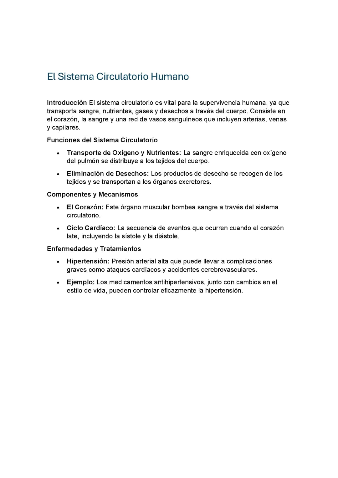 El Sistema Circulatorio Humano