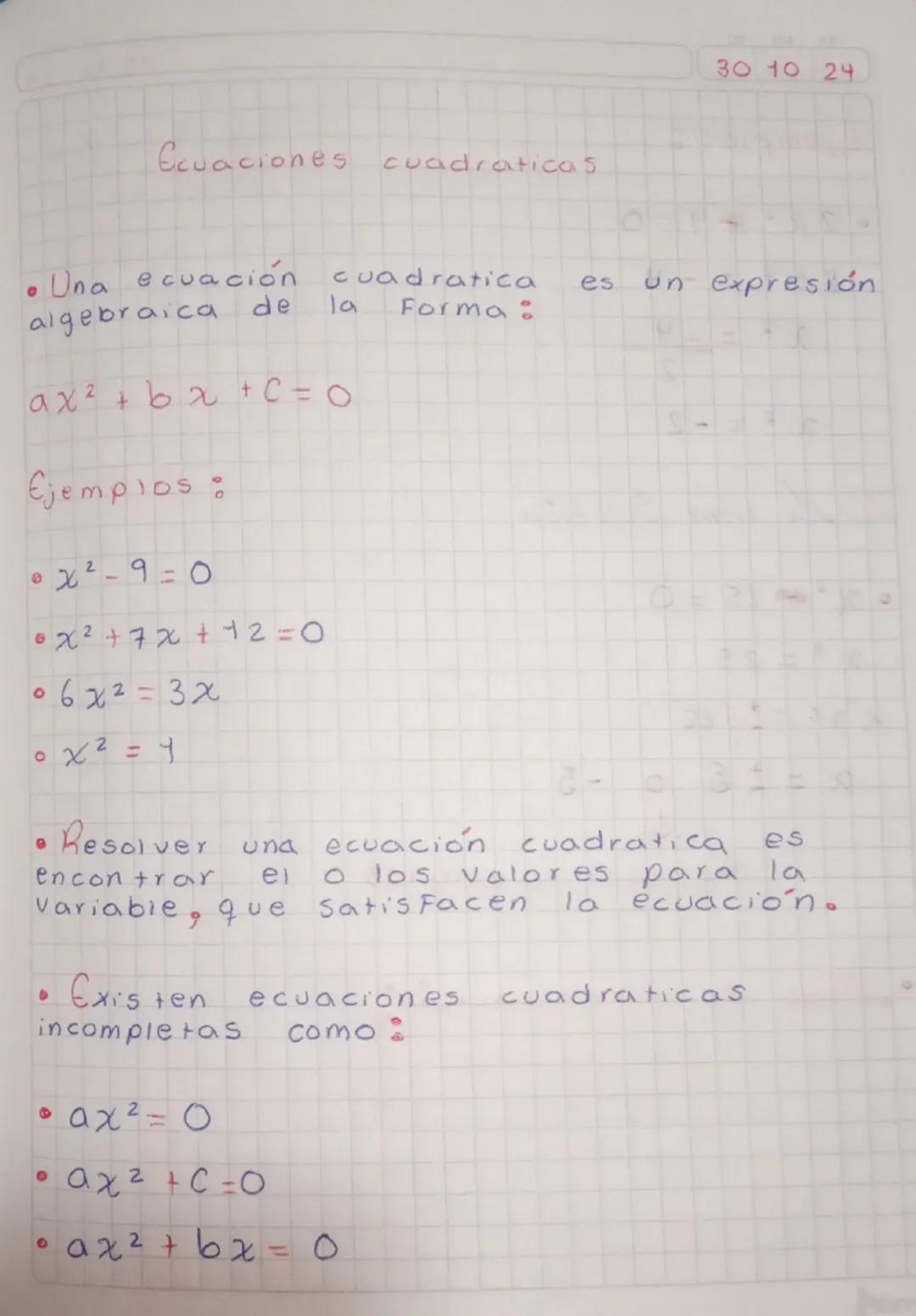 Ecuaciones Cuadraticas
30 10 24
• Una ecuación
algebraica de
Cuadratica
es
Un expresión
la
Forma
ax² + bx + c = 0
Ejemplos:
2
οχι -9 - 0
0 x