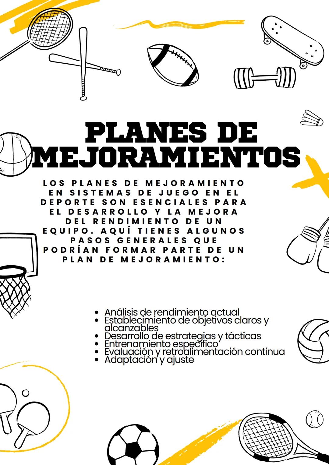 TECNOLOGO EN ENTRENAMIENTO DEPORTIVO
PLANES DE
MEJORAMIENTO
EN SISTEMAS
DE JUEGO (C))))
PLANES DE
MEJORAMIENTOS
LOS PLANES DE MEJORAMIENTO
E