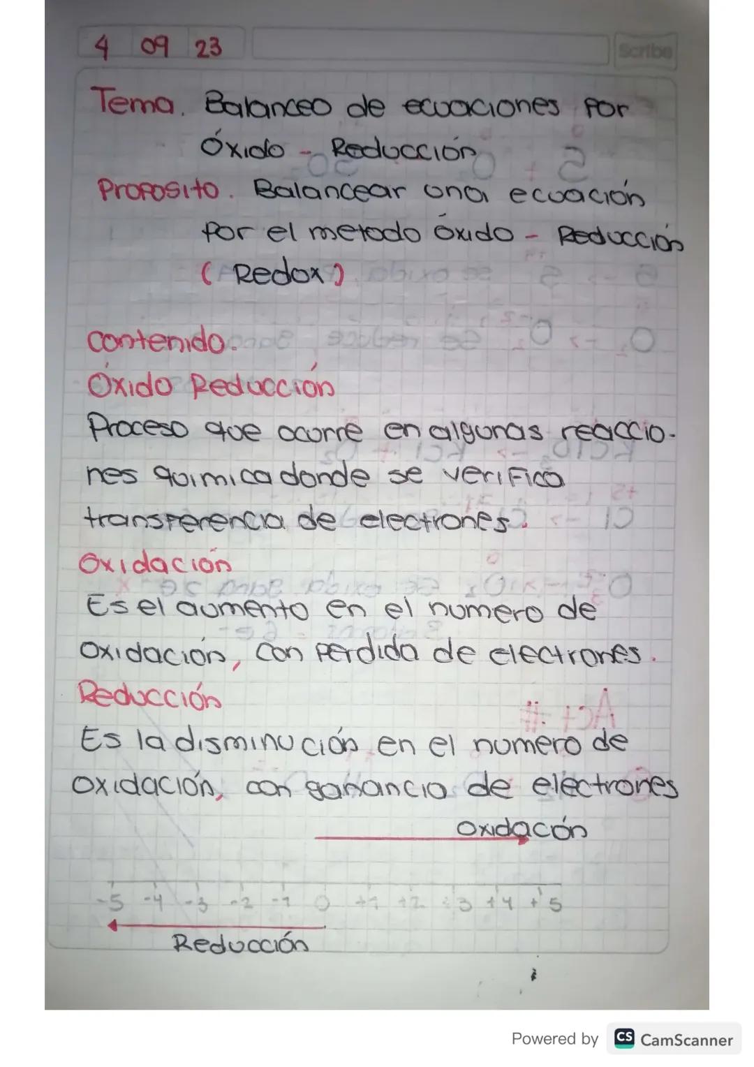 4 09 23
Sortbe
Tema. Balanceo de ecuaciones por
Óxido - Reducción
Proposito. Balancear una ecuación
for el metodo oxido - Reducción
(Redox)
