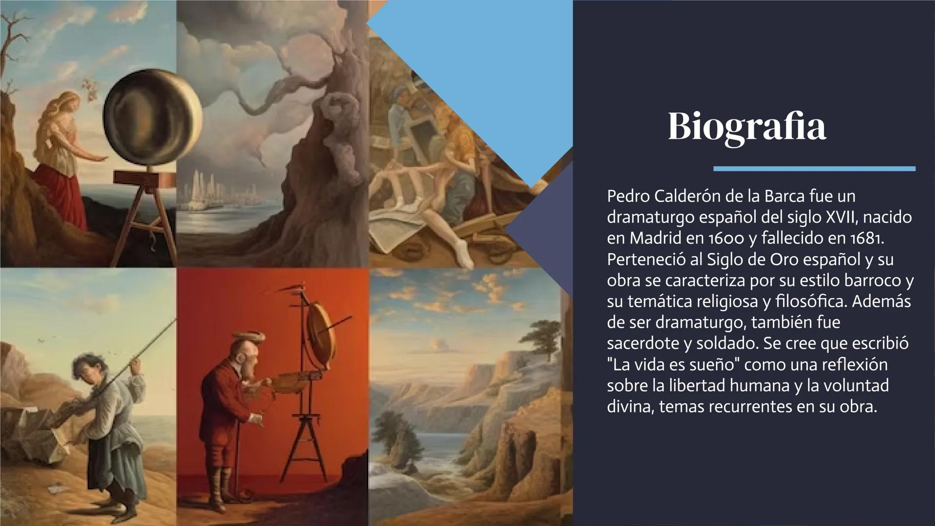 La Vida es
Sueño
Pedro Calderon de la Barca Introducción
El título de la obra es "La vida es
sueño", fue escrita por Pedro
Calderón de la Ba