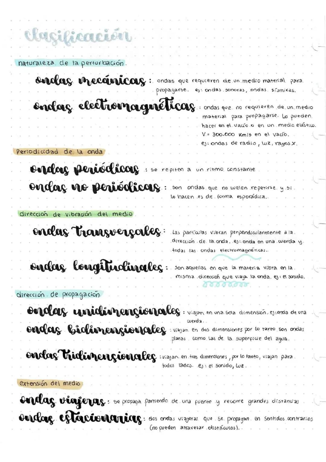 Ondas
La onda, es una perturbación que viaja a través del espacio o medio.
elástico, transportando energía sin que haya desplazamiento de ma