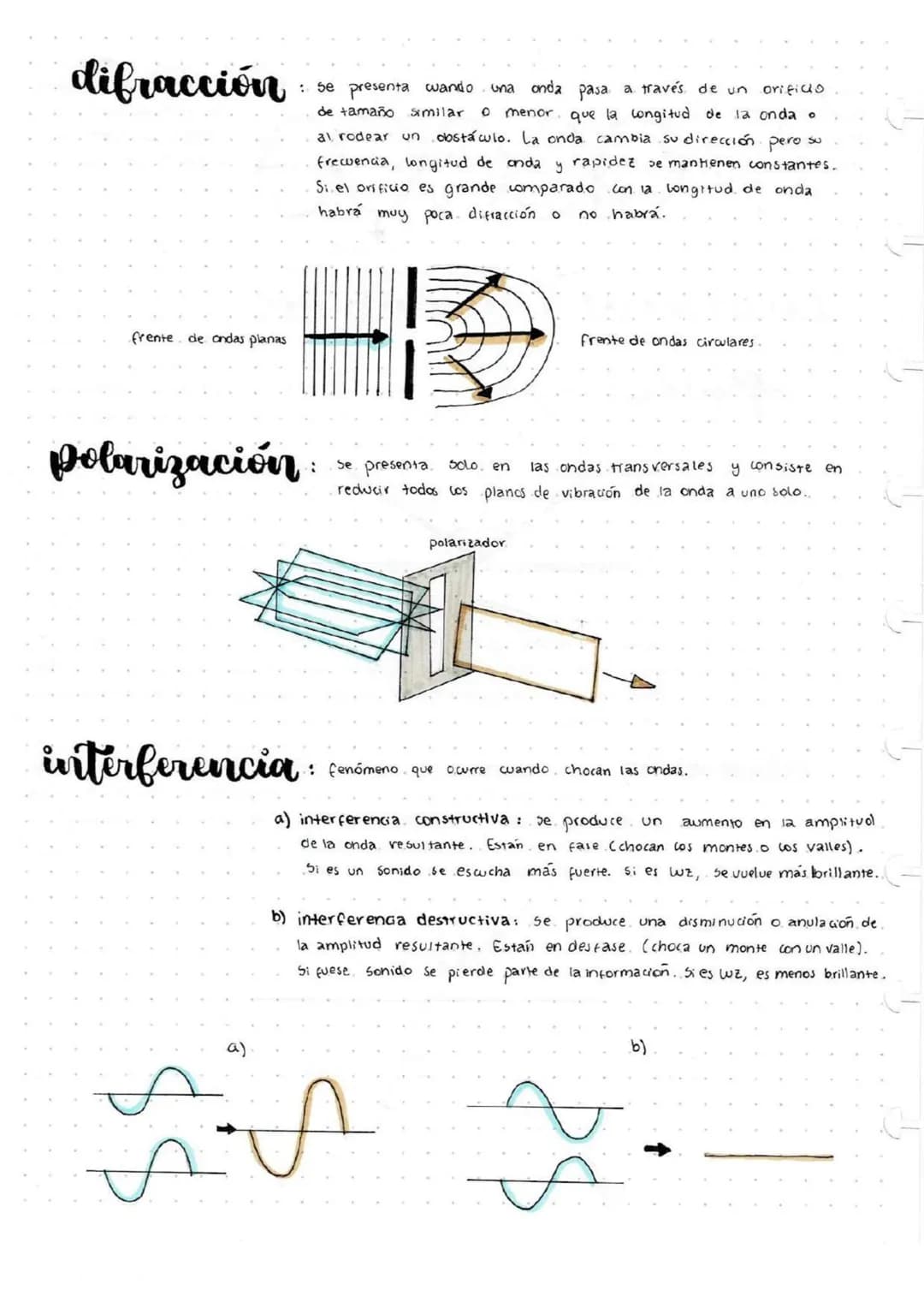 Ondas
La onda, es una perturbación que viaja a través del espacio o medio.
elástico, transportando energía sin que haya desplazamiento de ma
