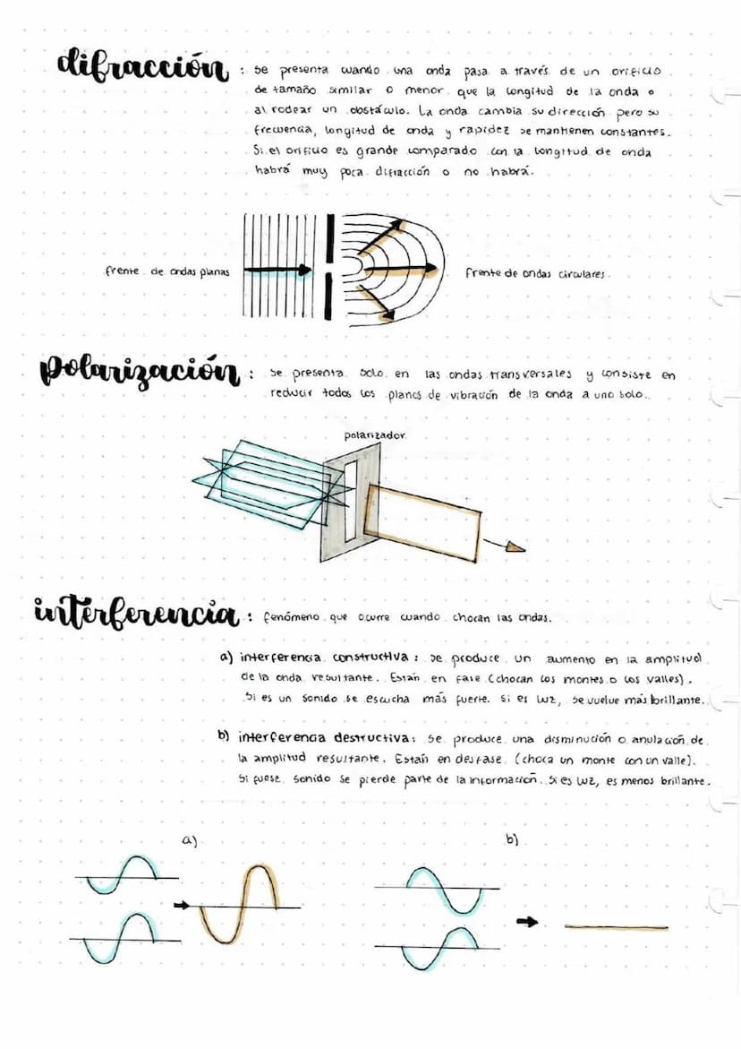 Ondas
La onda, es una perturbación que viaja a través del espacio o medio.
elástico, transportando energía sin que haya desplazamiento de ma