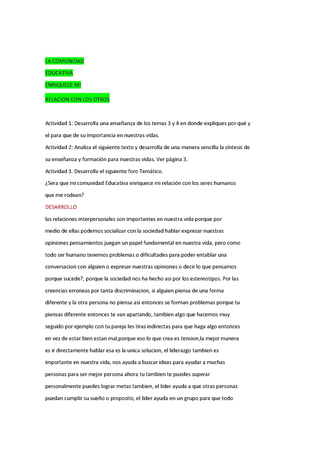 Relaciones interpersonales