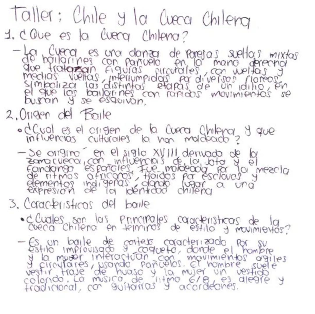 Taller: Chile y la Cueca Chilena
1. ¿Que es la Cueca Chilena?
-Lo Cueca es una danza de Parejas sueltas mixtas
de bailarines con Pañuelo
en 