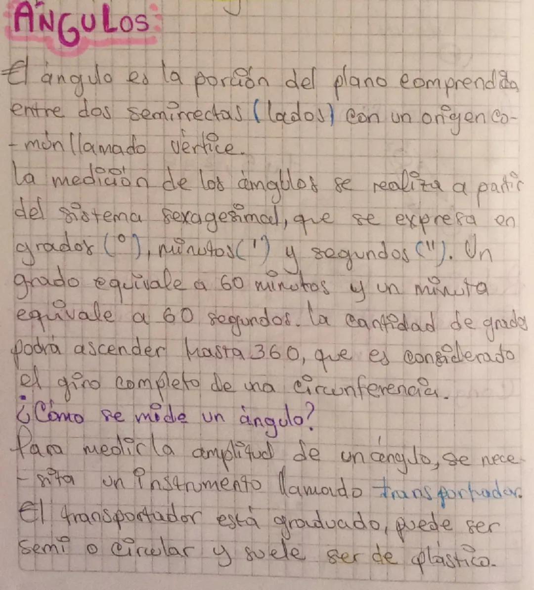 # ANGULOS

El ángulo es la porción del plano comprendida
entre dos semirrectas (lados) con un origen co-
món llamado vertice.
la medición de