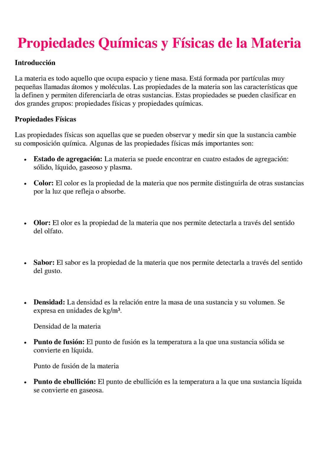 Propiedades Químicas y Físicas de la Materia
