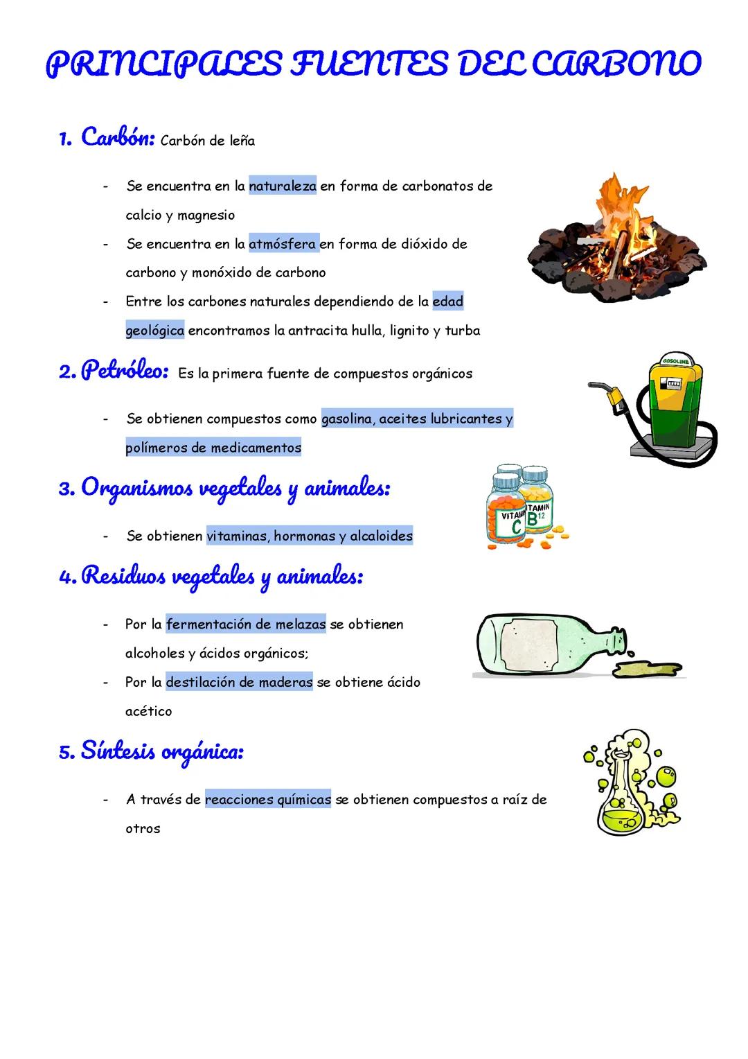 Principales fuentes del carbono