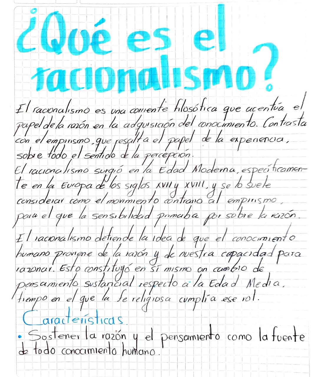¿Qué es el
tacionalismo?
El racionalismo
es una comente filosófica
que
ис
centía el
papel de la razón en la adquisición del conocimiento. Co
