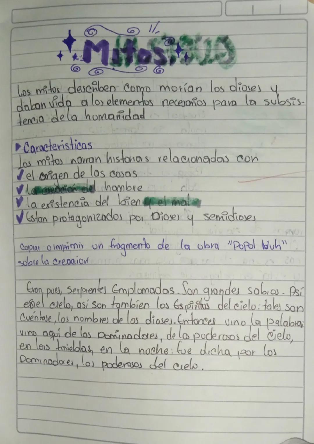 Los mitos describen como morían los dioses y
daban vida a los elementos necesarios para la subsis-
tencia dela humanidad

►Caracteristicas
L