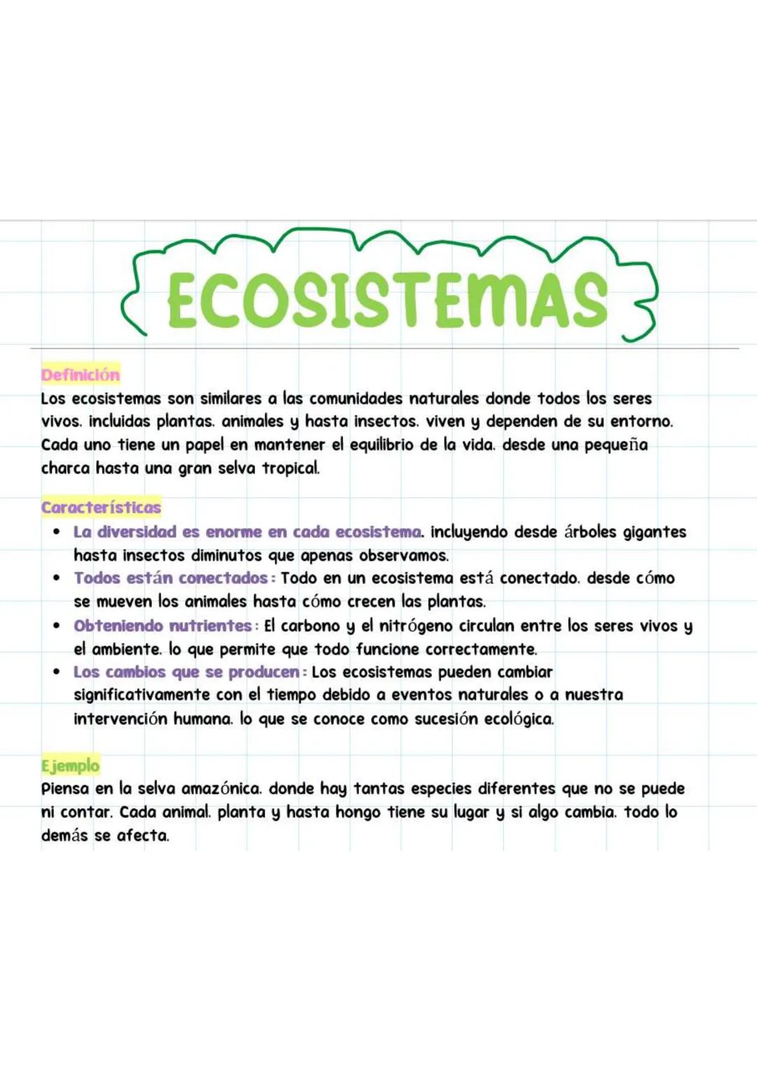 ECOSISTEMAS
Definición
Los ecosistemas son similares a las comunidades naturales donde todos los seres
vivos. incluidas plantas. animales y 