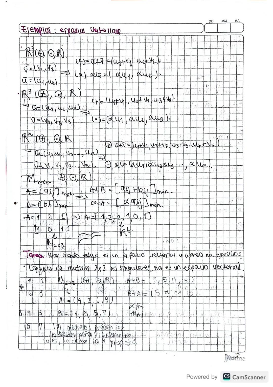 Espacios vectoriales
DO
MM AA
Sumer...
Propiedad
clausurativa
a+b EN
Asocativa..
9+b+c=9+0+c
operavares: son estructuras.
binamas rej
1+2+3 