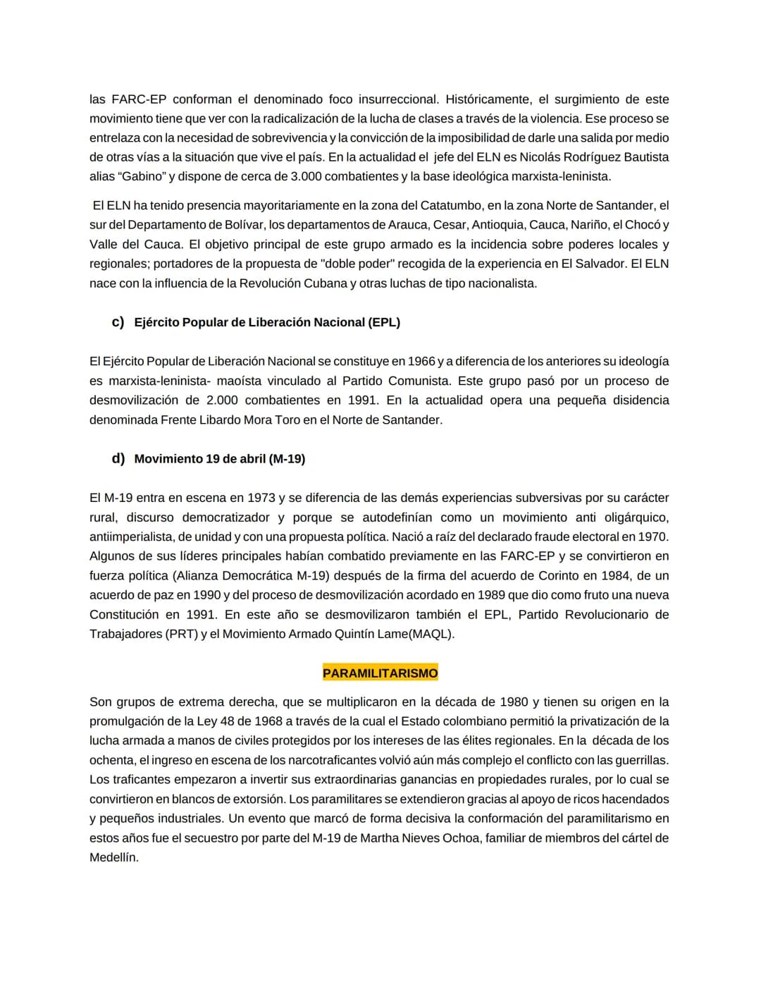 LECTURA: CONFLICTO ARMADO EN COLOMBIA
(Adaptado de: Conflicto en Colombia: antecedentes históricos y actores - CIDOB)
SURGIMIENTO DE GRUPOS 