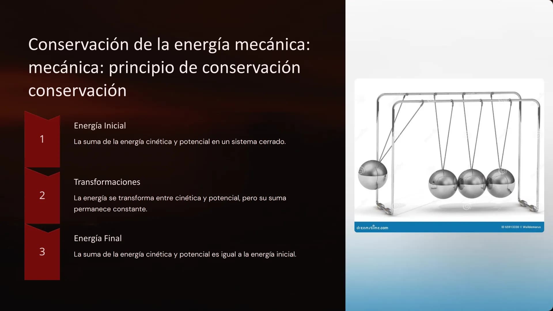 principio de
conservación de la
energía
La energía es un concepto fundamental en la física. Se define
como la capacidad de un sistema para r