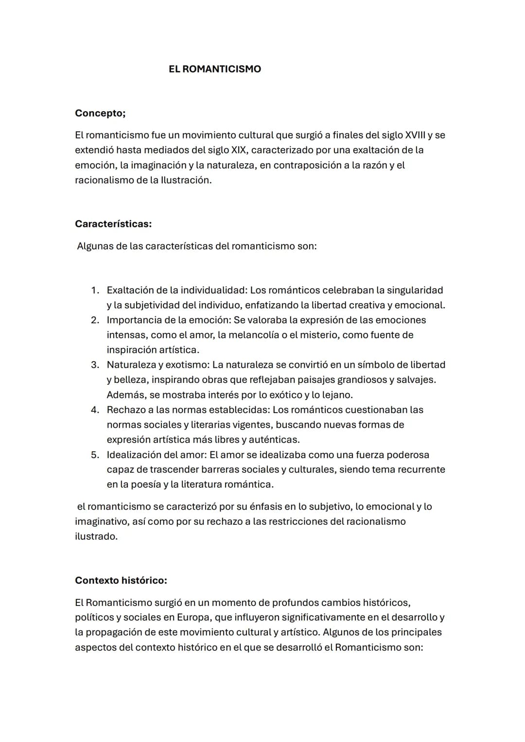 EL ROMANTICISMO
Concepto;
El romanticismo fue un movimiento cultural que surgió a finales del siglo XVIII y se
extendió hasta mediados del s
