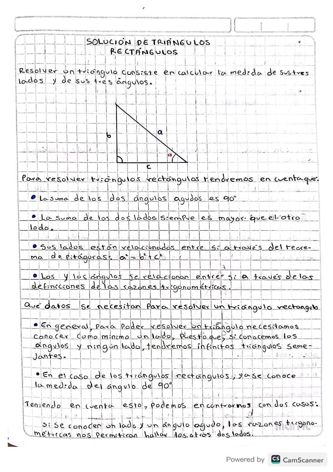 Solución de triángulos rectángulos