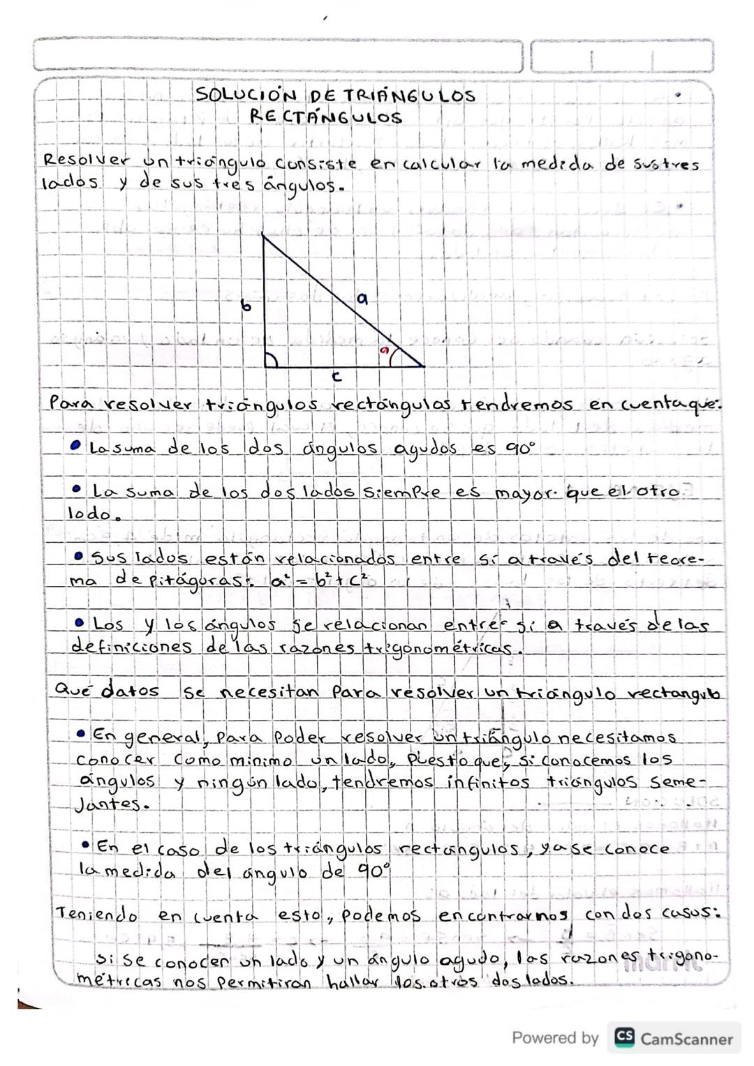 SOLUCION DE TRIANGULOS
RECTANGULOS
Resolver un triangulo consiste en calcular la medida de sustres
lados y de sus tres ángulos.
9
c
Para res