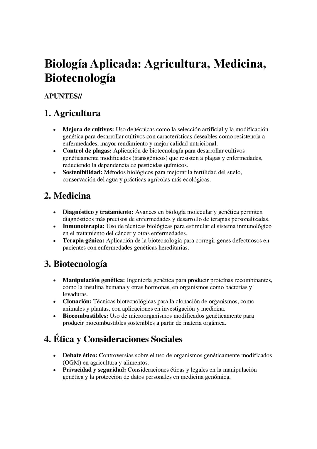 Biología Aplicada: Agricultura, Medicina, Biotecnología