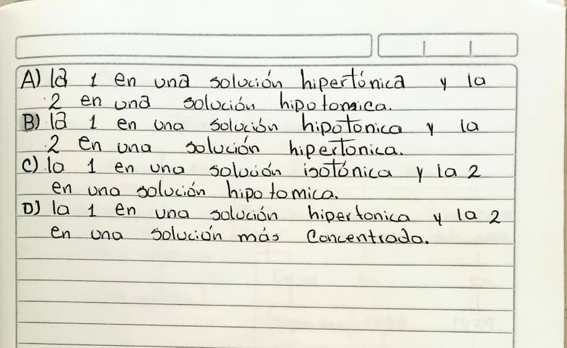 Biologia
LA CELULA
Pregunta Tipos 1
Selección multiple con
1. Si colocamos
Como
una
Unica respuesta.
célula animal en un medio
el que se obs
