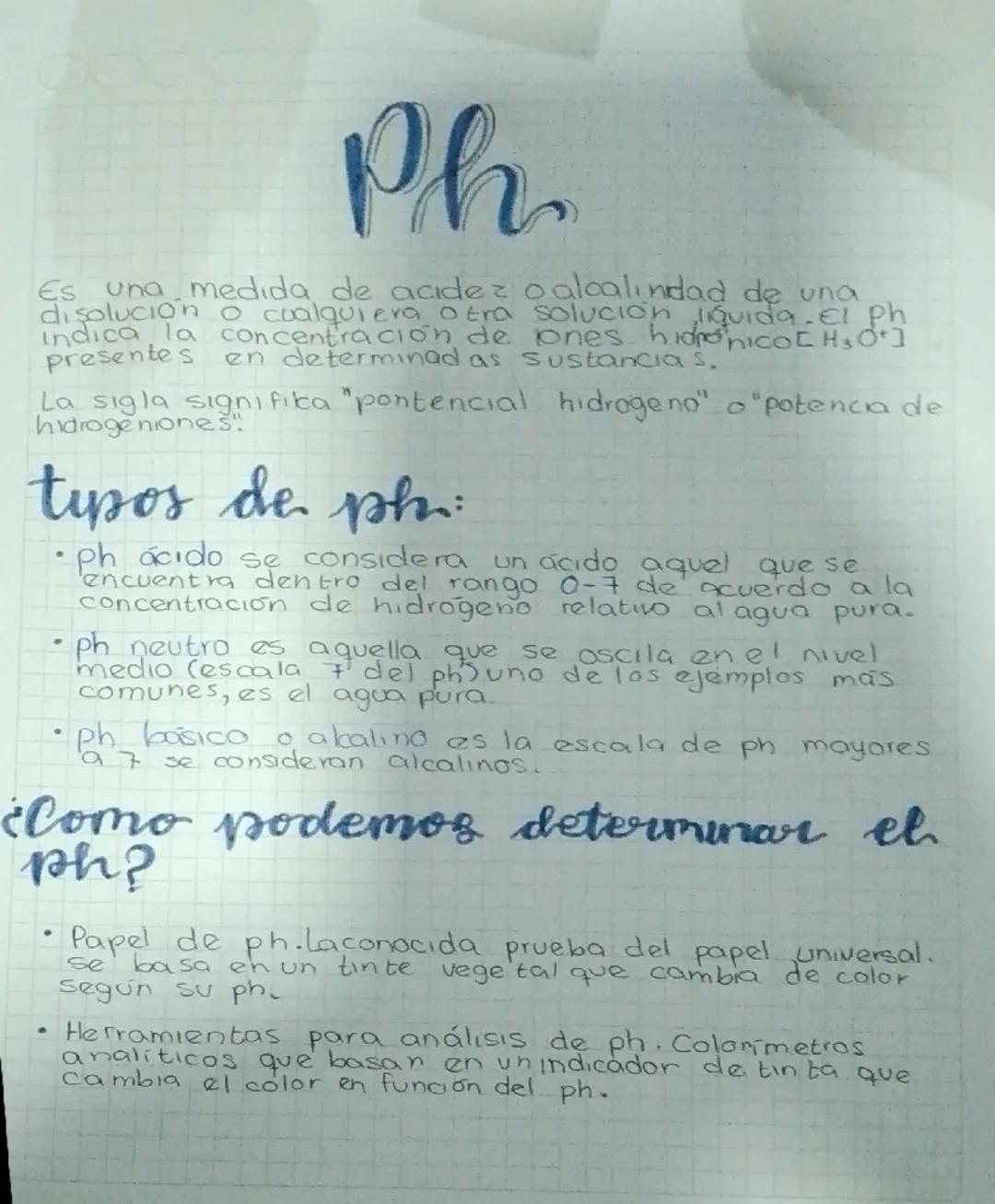 # Ph

Es una medida de acidez o alcalındad de una
disolución o cualquiera otra solución liquida. El ph
indica la concentración de ones hidro