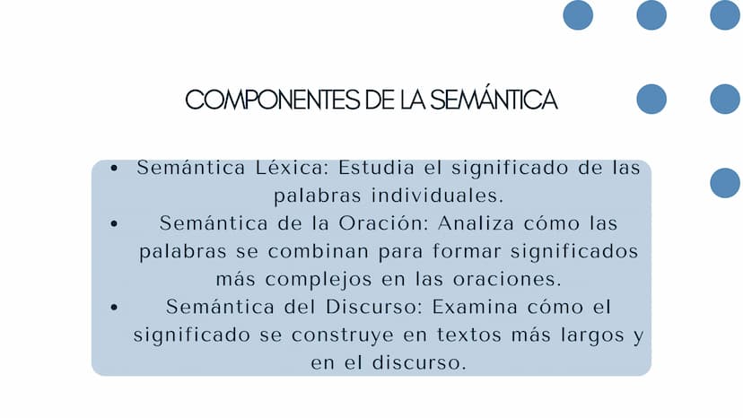 SEMANTICA ¿QUÉ ES LA SEMÁNTICA?
La semántica investiga el significado de las
palabras, frases, oraciones y textos. Se
interesa por cómo se c