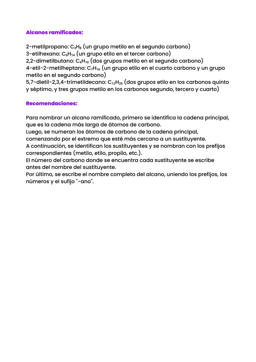 Nomenclatura de
* Alcanos ☑
La nomenclatura de alcanos se basa en un sistema de reglas establecido por la
Unión Internacional de Química Pur