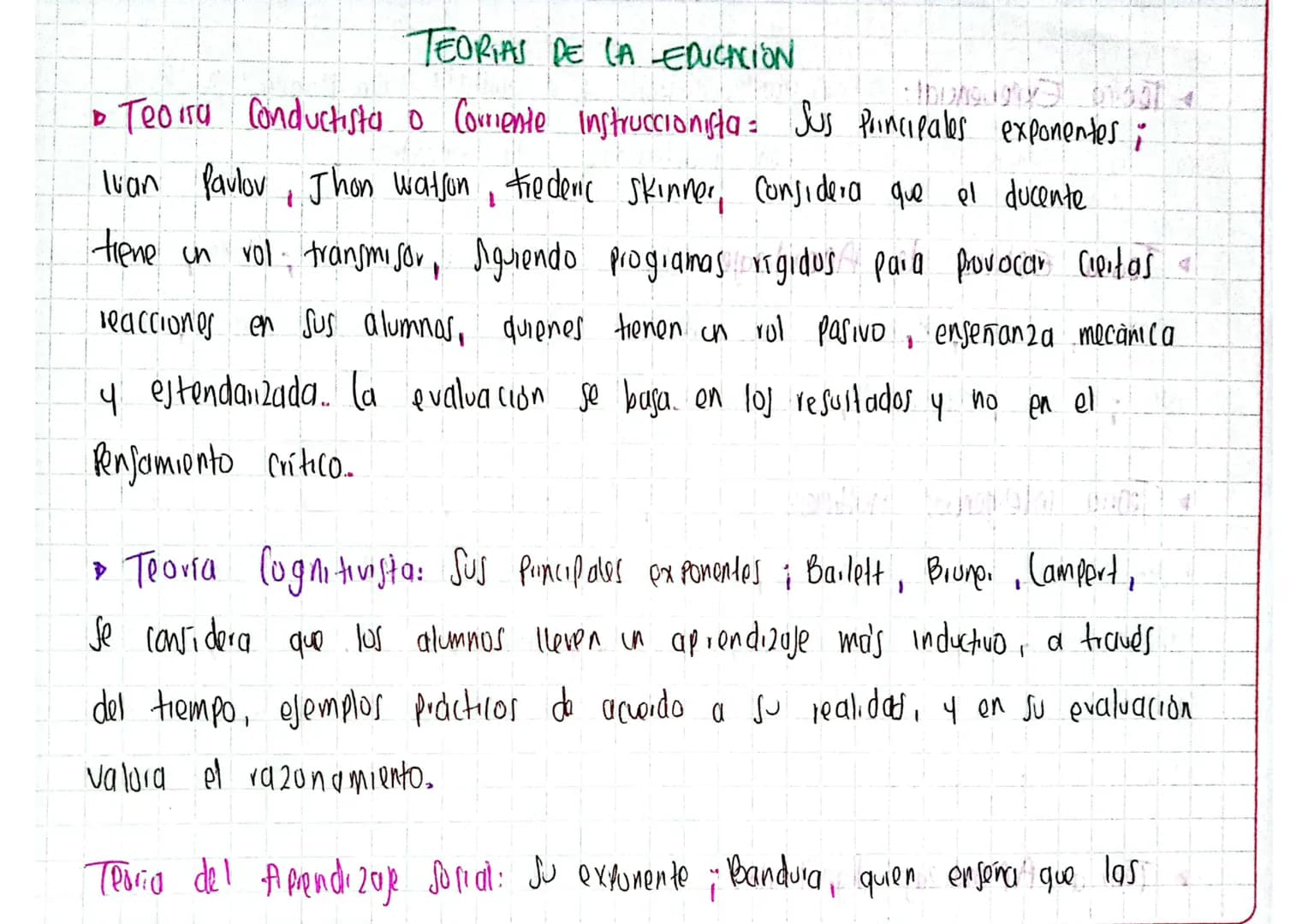 TEORIAS DE LA EDUCACIÓN
• Teoria Conductistas o Corriente instruccionista: Sus Principales exponentes ;
Ivan Pavlov, Jhon Watson, Frederic S