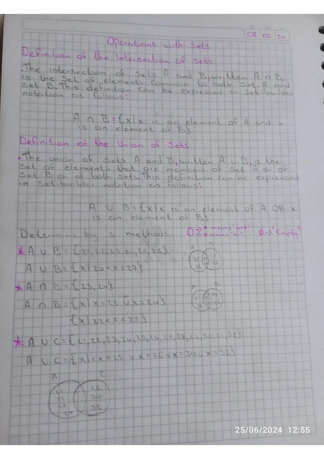 Operations with Sets
Definition of the Intersection of sets.
08 03 τη
The intersection of sels A and B,written An B,
is the set of elements 