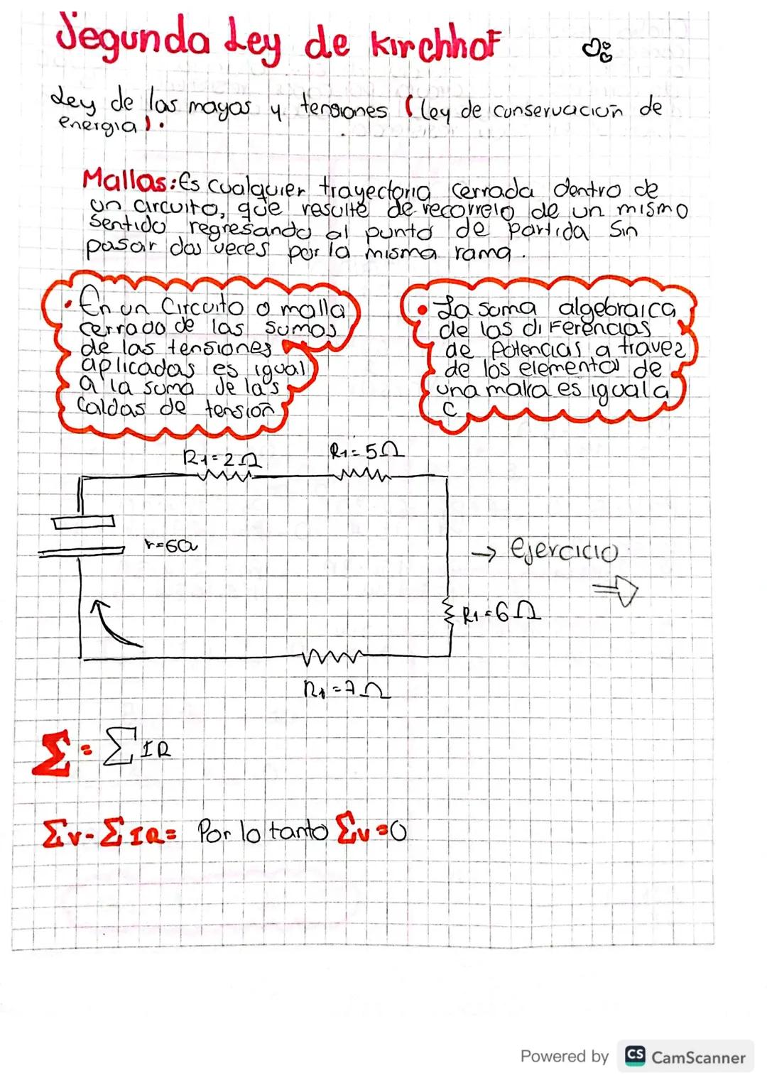 # Segunda Ley de kirchhof

Ley de las mayas y tensiones (Ley de conserucación de
energial.

Mallas: Es cualquier trayectoria cerrada dentro 
