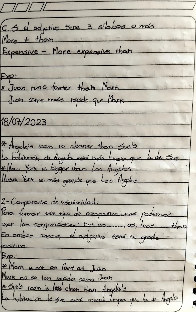 17/07/2023
Comparative and superlative adjetives
Fat -> fatter -> The fattest
a más
Cuando e adjeting tiene 2 silabas
hanest -> More honest 