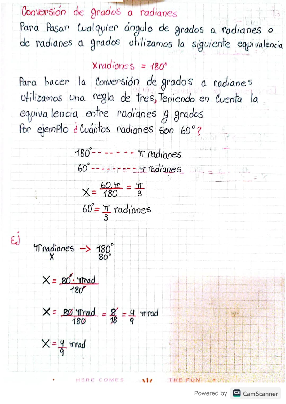 Conversión de grados a radianes y viceversa 