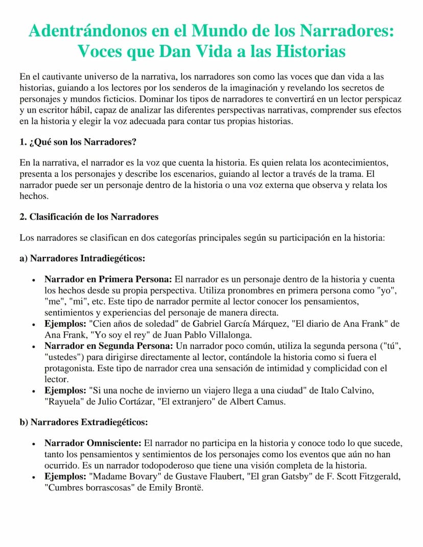 Adentrándonos en el Mundo de los Narradores:
Voces que Dan Vida a las Historias
En el cautivante universo de la narrativa, los narradores so