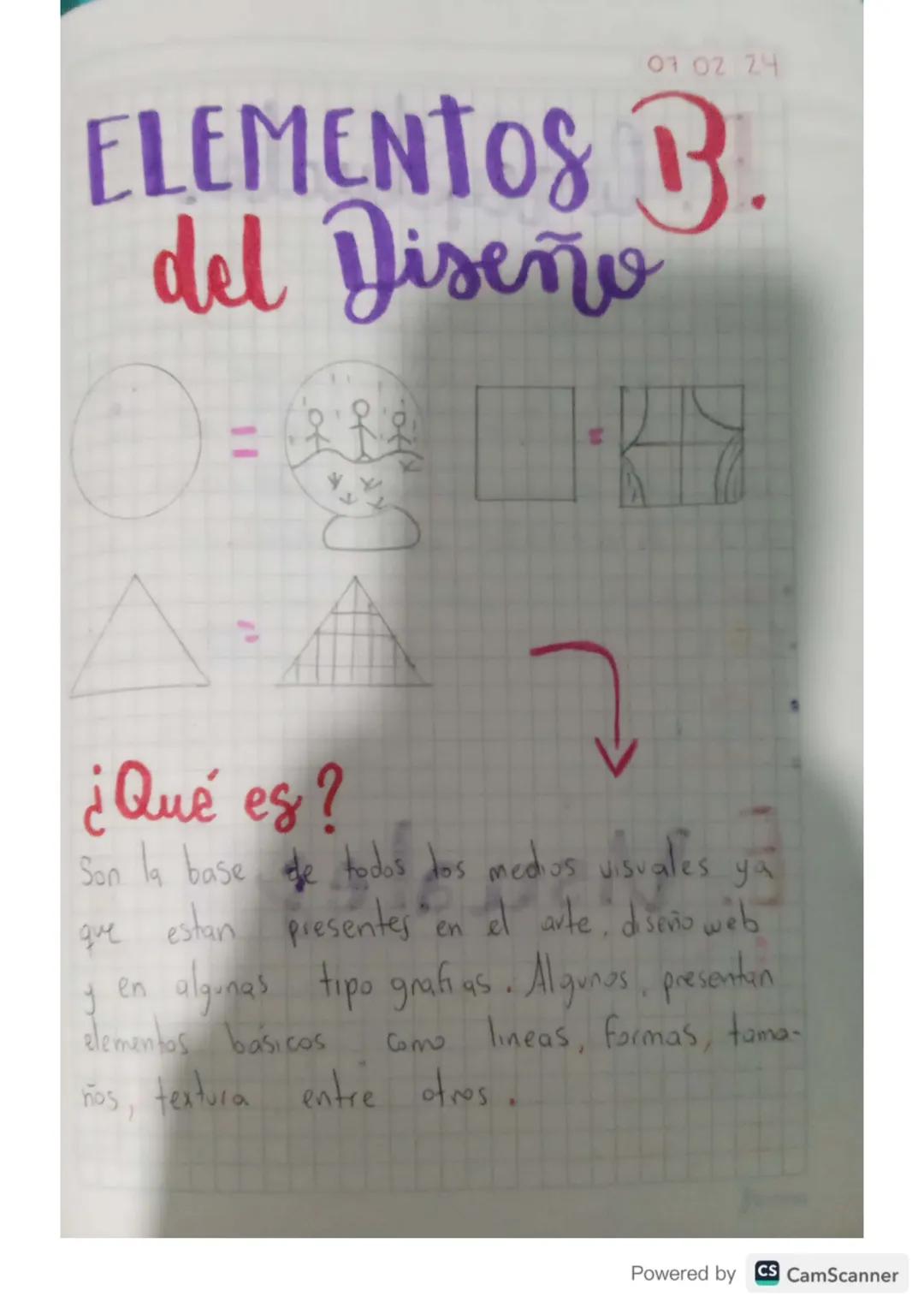 01 02 24
# ELEMENTOS B.
## del Diseño


=

=

=

## ¿Qué es?
Son la base de todos los medius usvales ya
que estan presentes en el arte, dise