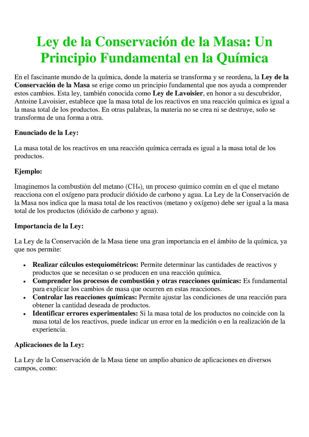Ley de la Conservación de la Masa